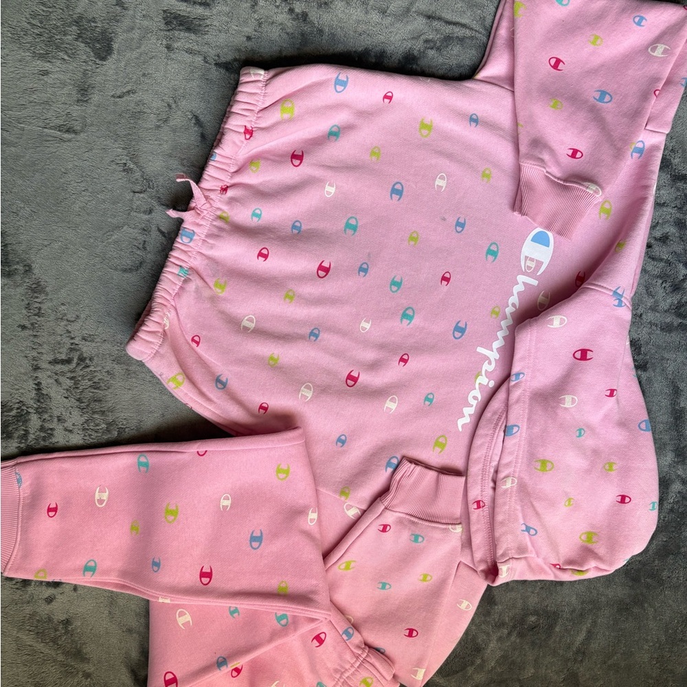 Champion Kids Pink Pajama Set with Colorful Logos